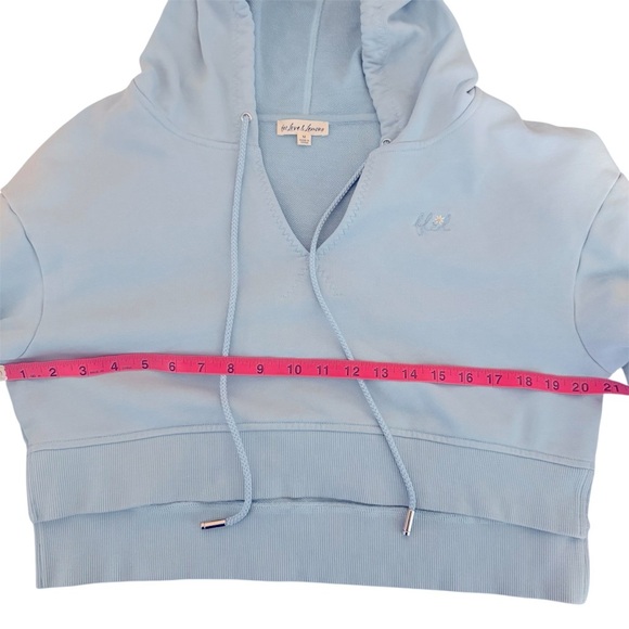 For Love & Lemons Harper Crop Hoodie Blue V‎ Neck Drawstring Sweatshirt Size M - Picture 6 of 13